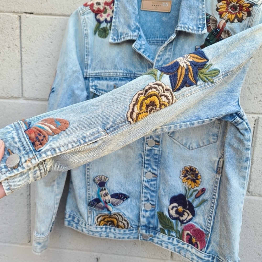 Blank NYC | Embroidered Floral Beaded Denim Jacket in Flight Song M